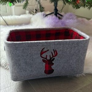 NEW Plaid Reindeer Gift/Storage Basket